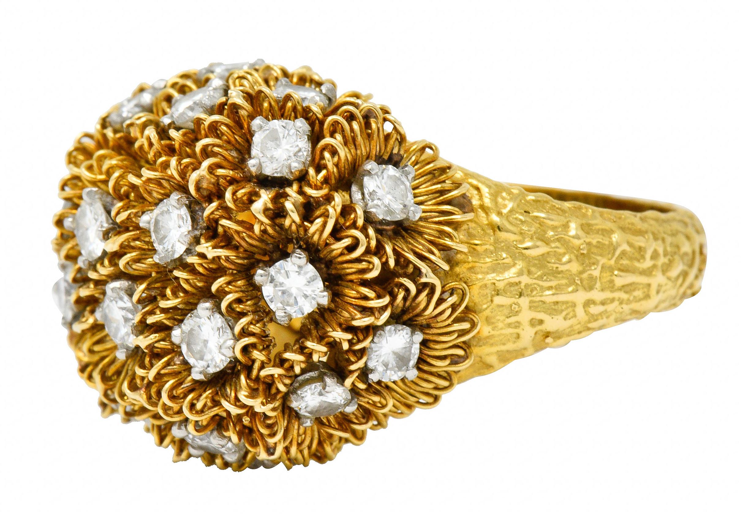 1960s Cartier France 2.50 Carat Diamond 18 Karat Gold Floral Bouquet Ring 1