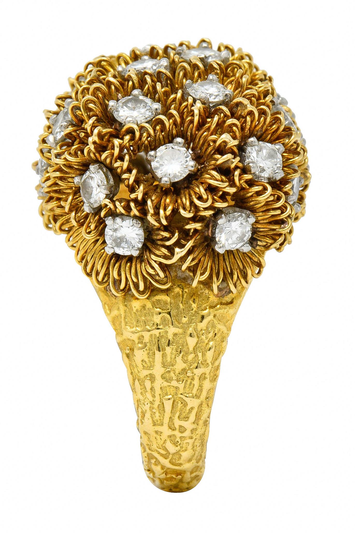1960s Cartier France 2.50 Carat Diamond 18 Karat Gold Floral Bouquet Ring 2