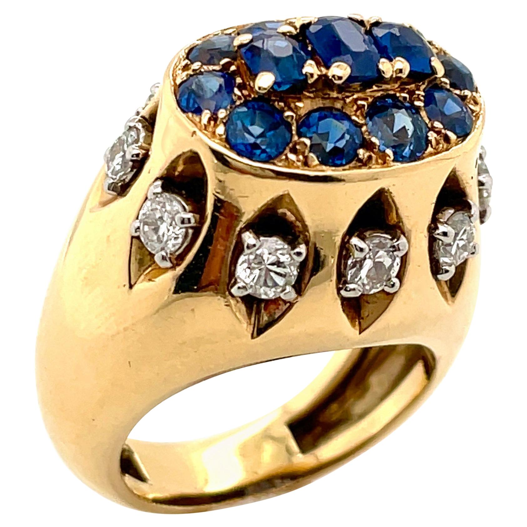 1960's Cartier France Diamond and Sapphire Ring