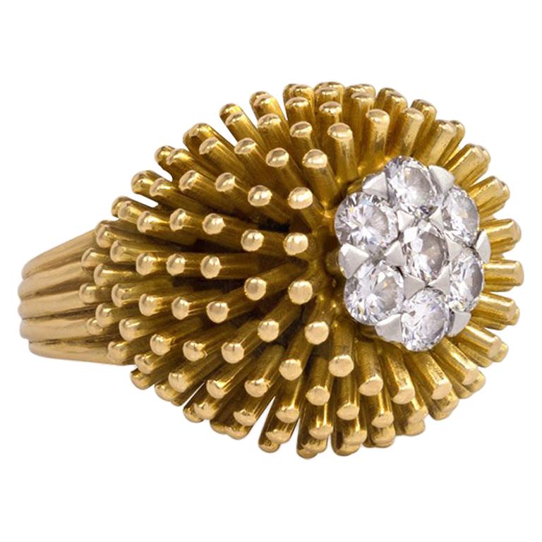 1960s Cartier Gold and Diamond Bombé Ring of Anemone Design
