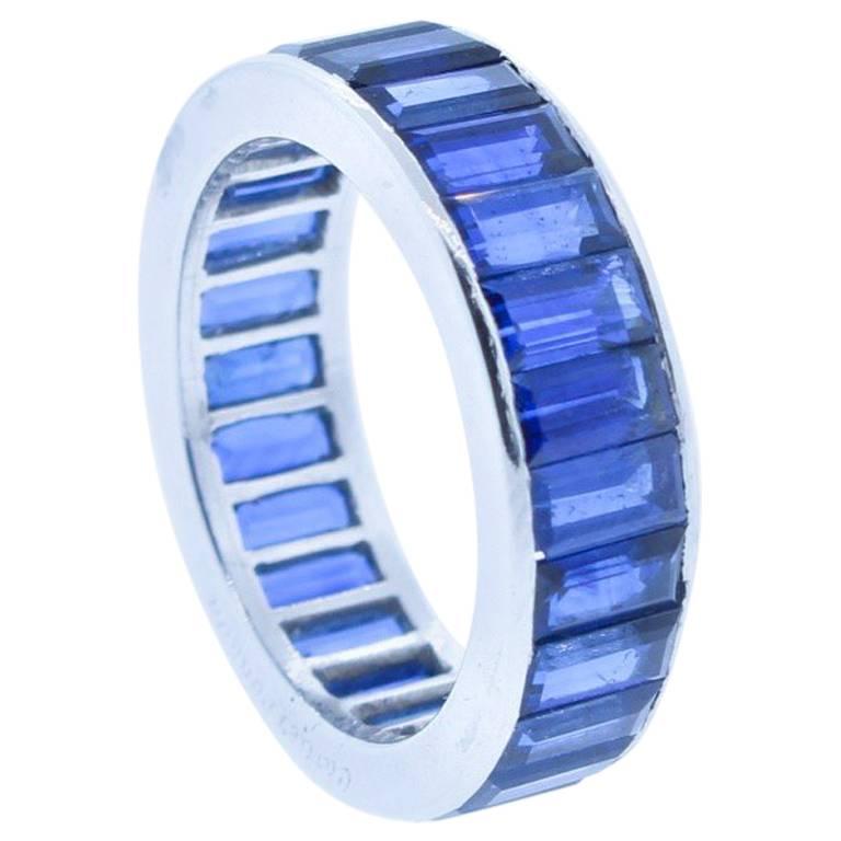 1960s Cartier London Wide Baguette Sapphire Platinum Wedding Band