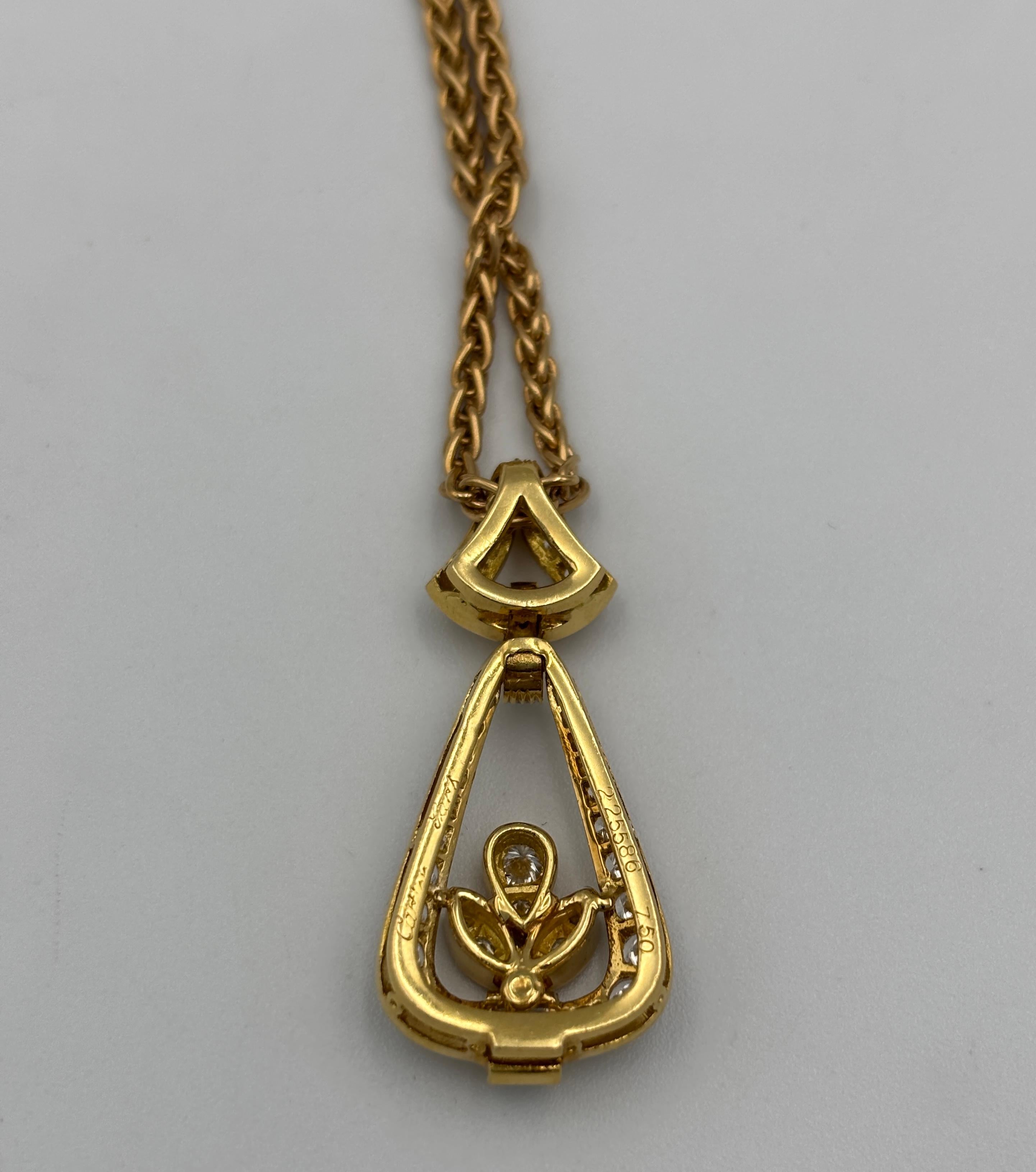 Pendente Cartier Paris del 1960 in oro 18k e diamanti su una catena Cartier datata 1991 in vendita 2