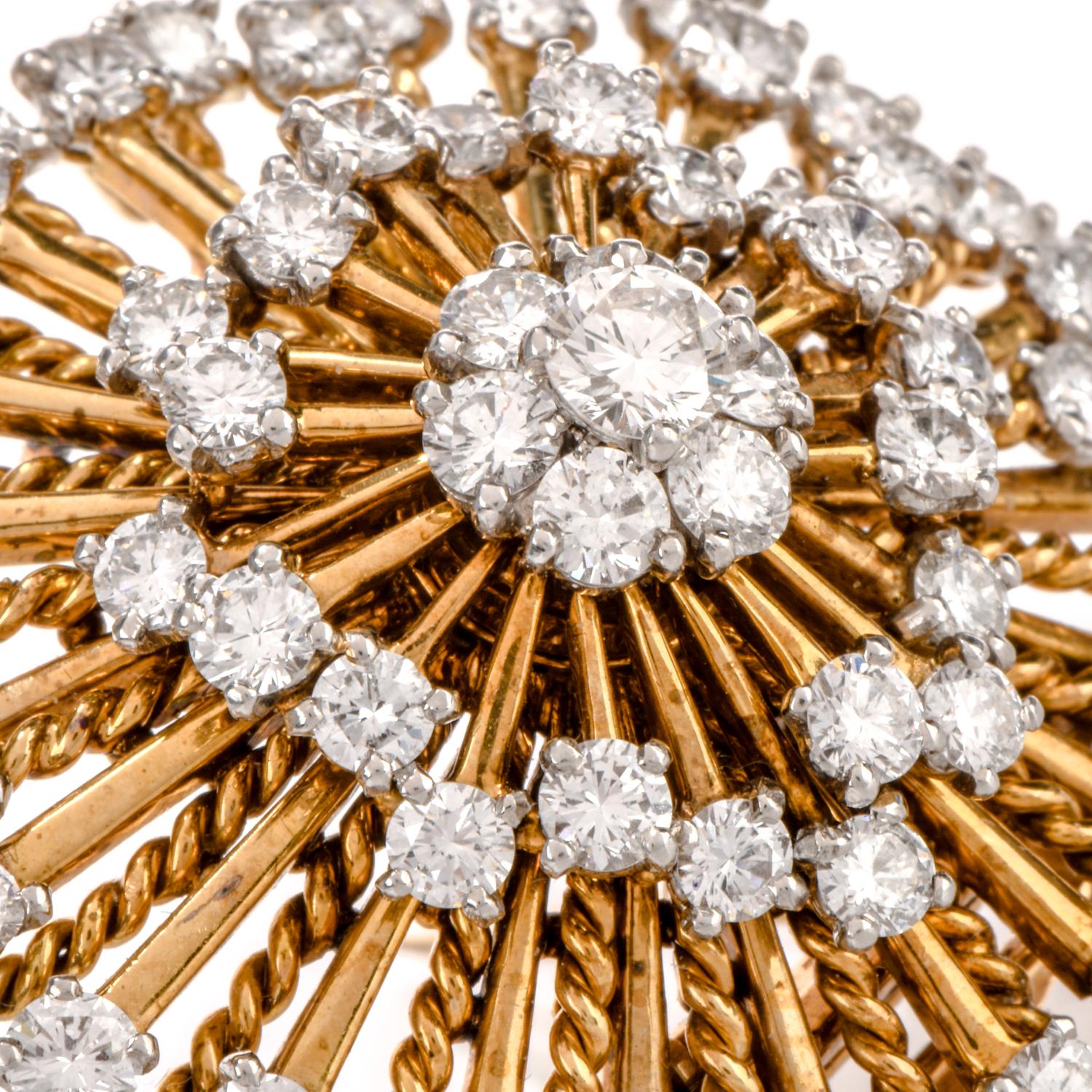 1960s Cartier Paris Diamond Pinwheel 18 Karat Brooch Pin In Excellent Condition In Miami, FL