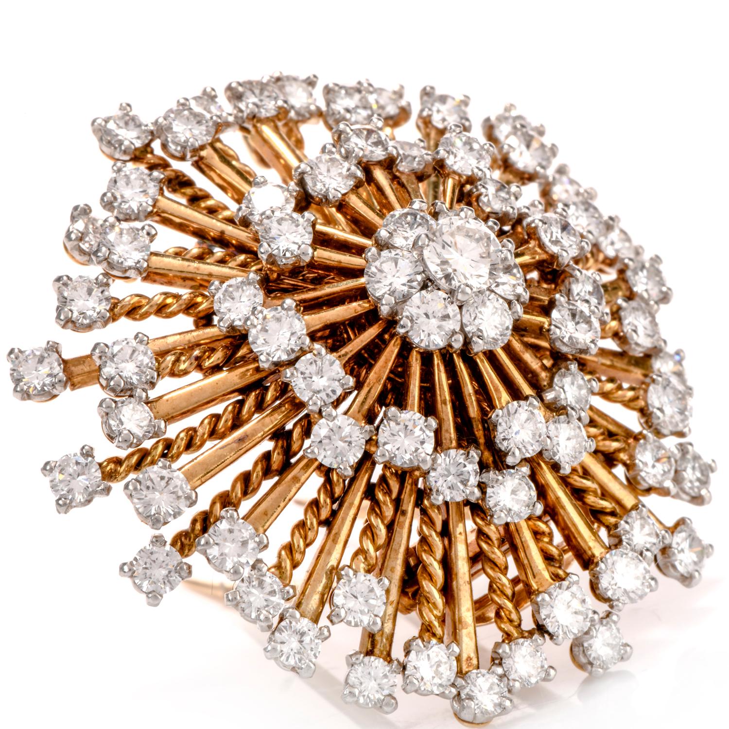 Women's or Men's 1960s Cartier Paris Diamond Pinwheel 18 Karat Brooch Pin