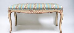 1960s Carved And Painted Italian Bench / Ottoman In Striped Floral Chintz