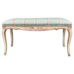 1960s Carved And Painted Italian Bench / Ottoman In Striped Floral Chintz 