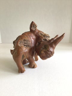 1960s Carved Burled Wood Rhinoceros