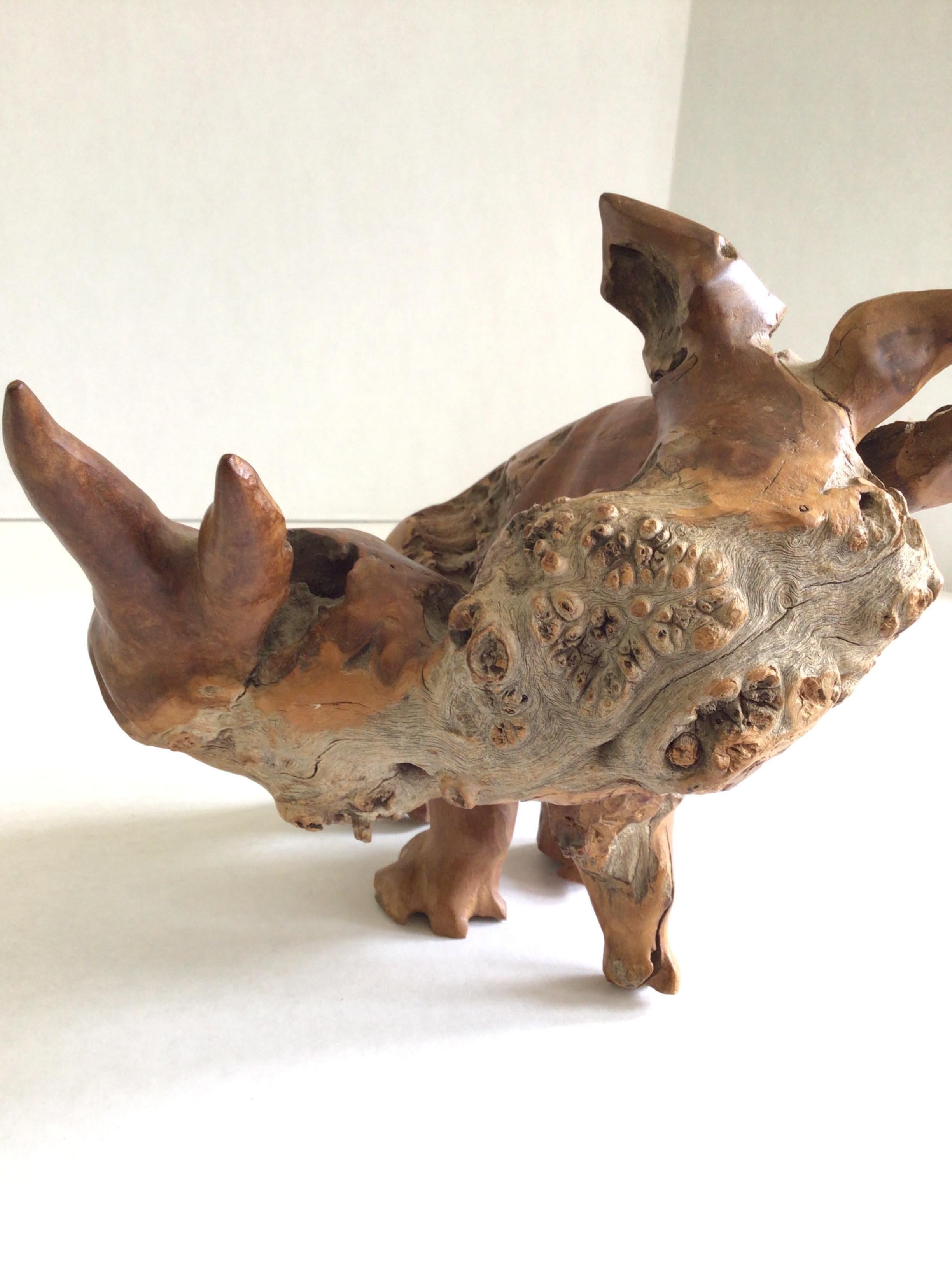 1960er Jahre geschnitzt Burled Wood Rhinoceros (Mitte des 20. Jahrhunderts) im Angebot