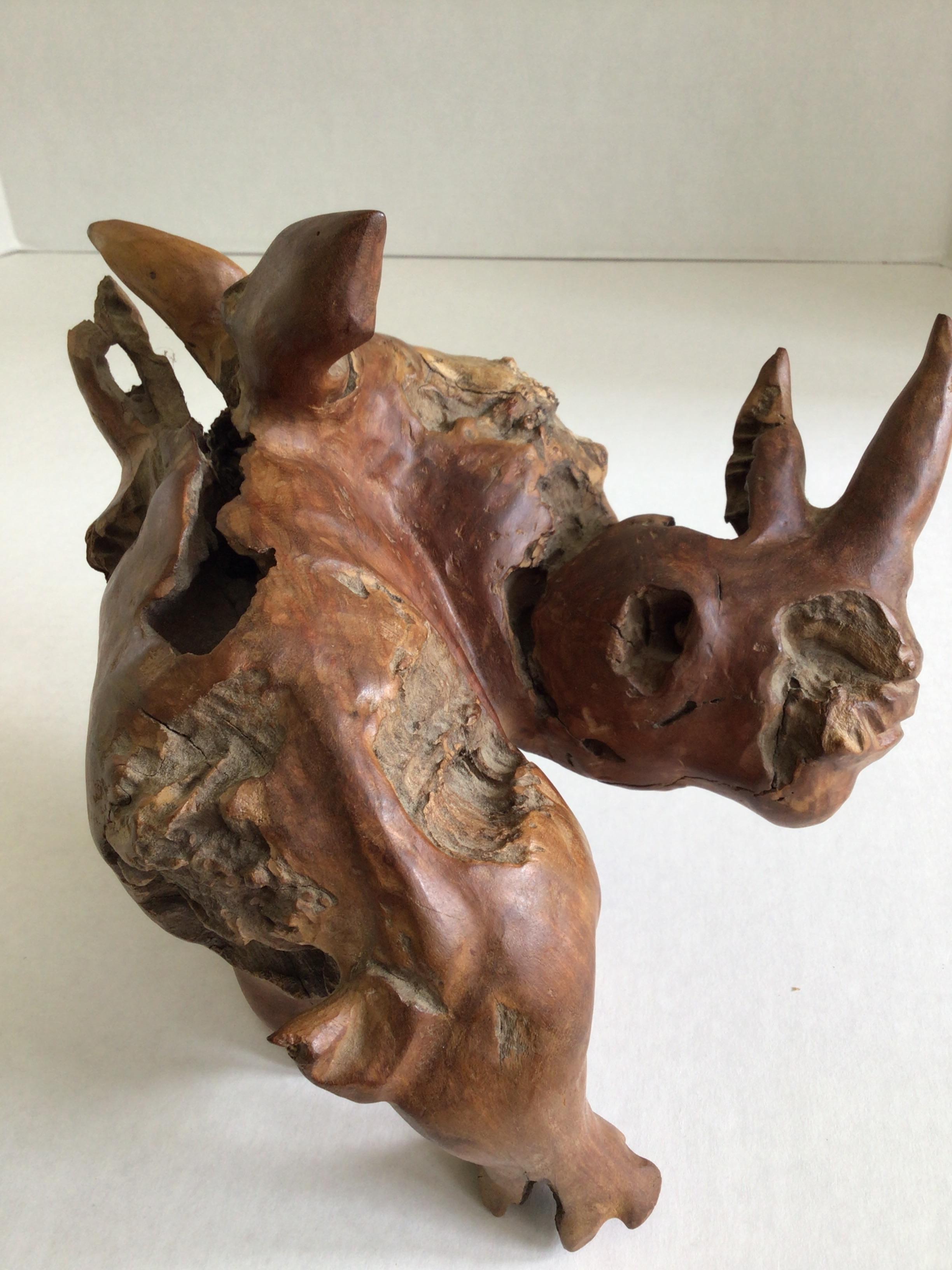 1960er Jahre geschnitzt Burled Wood Rhinoceros im Angebot 1