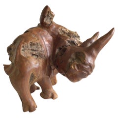 1960s Carved Burled Wood Rhinoceros