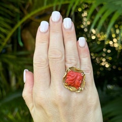 1960's Carved Coral 18 Karat Yellow Gold Free Form Estate Ring