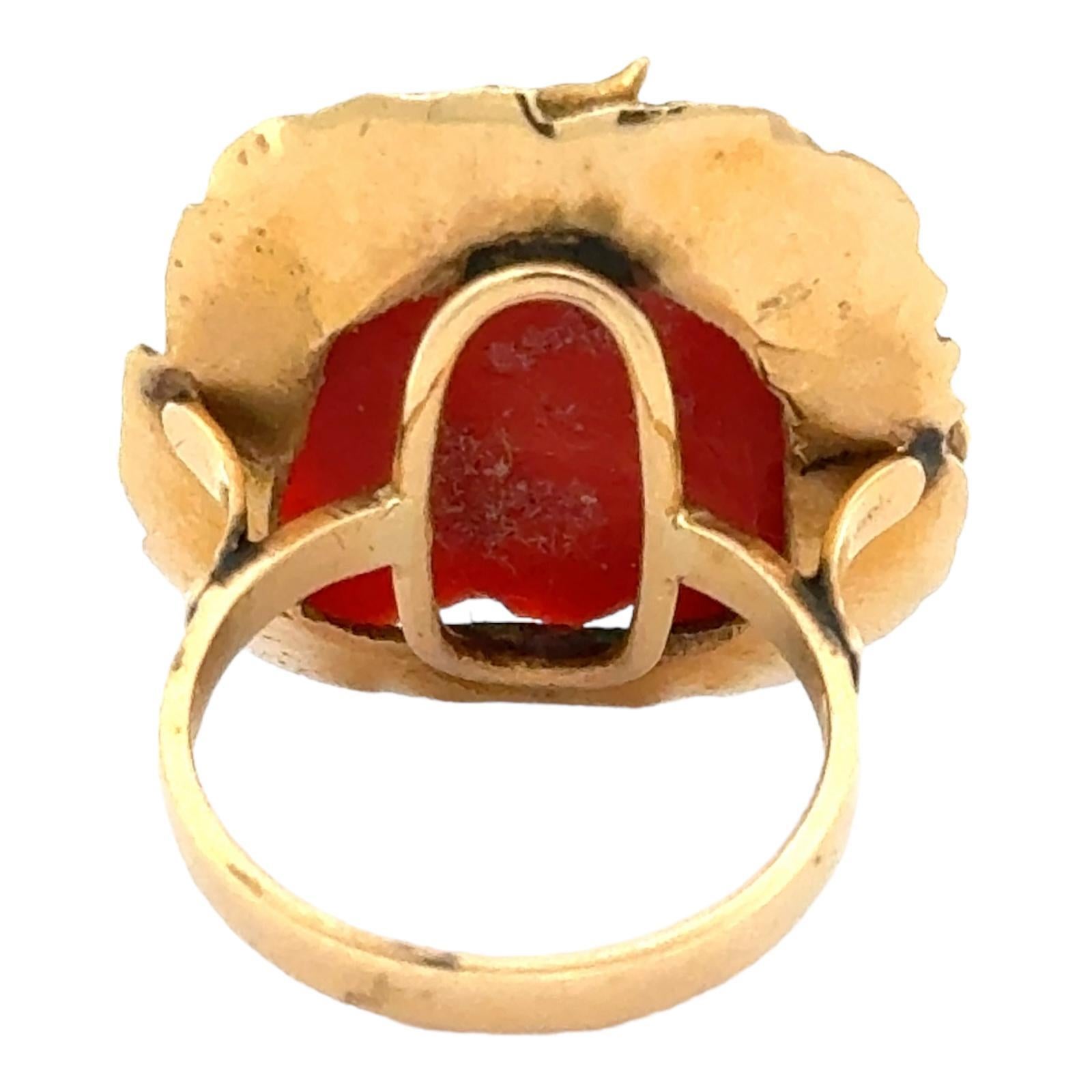 Women's 1960's Carved Coral 18 Karat Yellow Gold Free Form Estate Ring