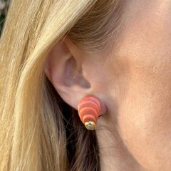 1960's Corail sculpté Diamant Or jaune 18 carats Boucles d'oreilles vintage