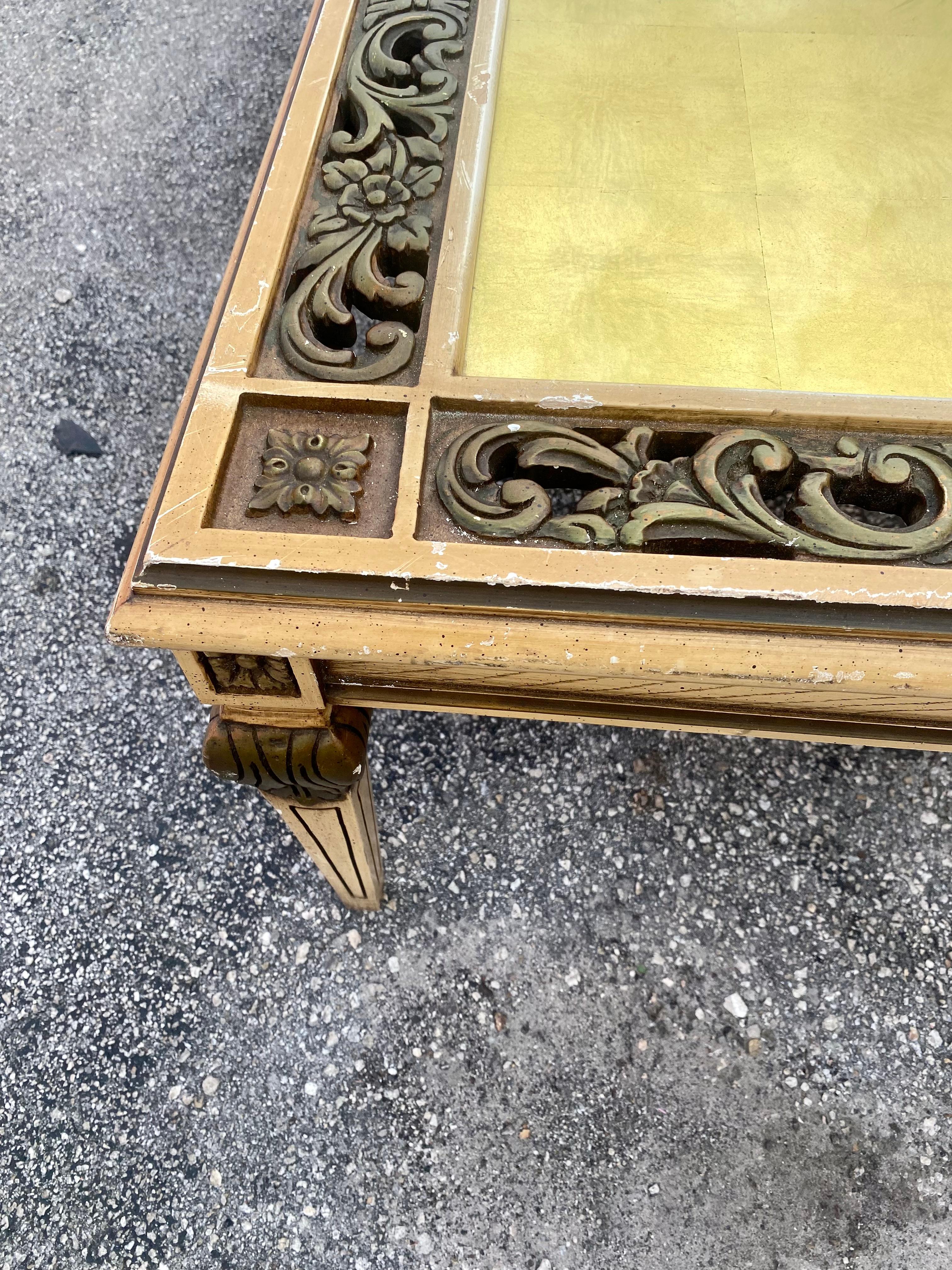 Mid-20th Century 1960s Carved Floral Wood Gold Leaf Coffee Table For Sale