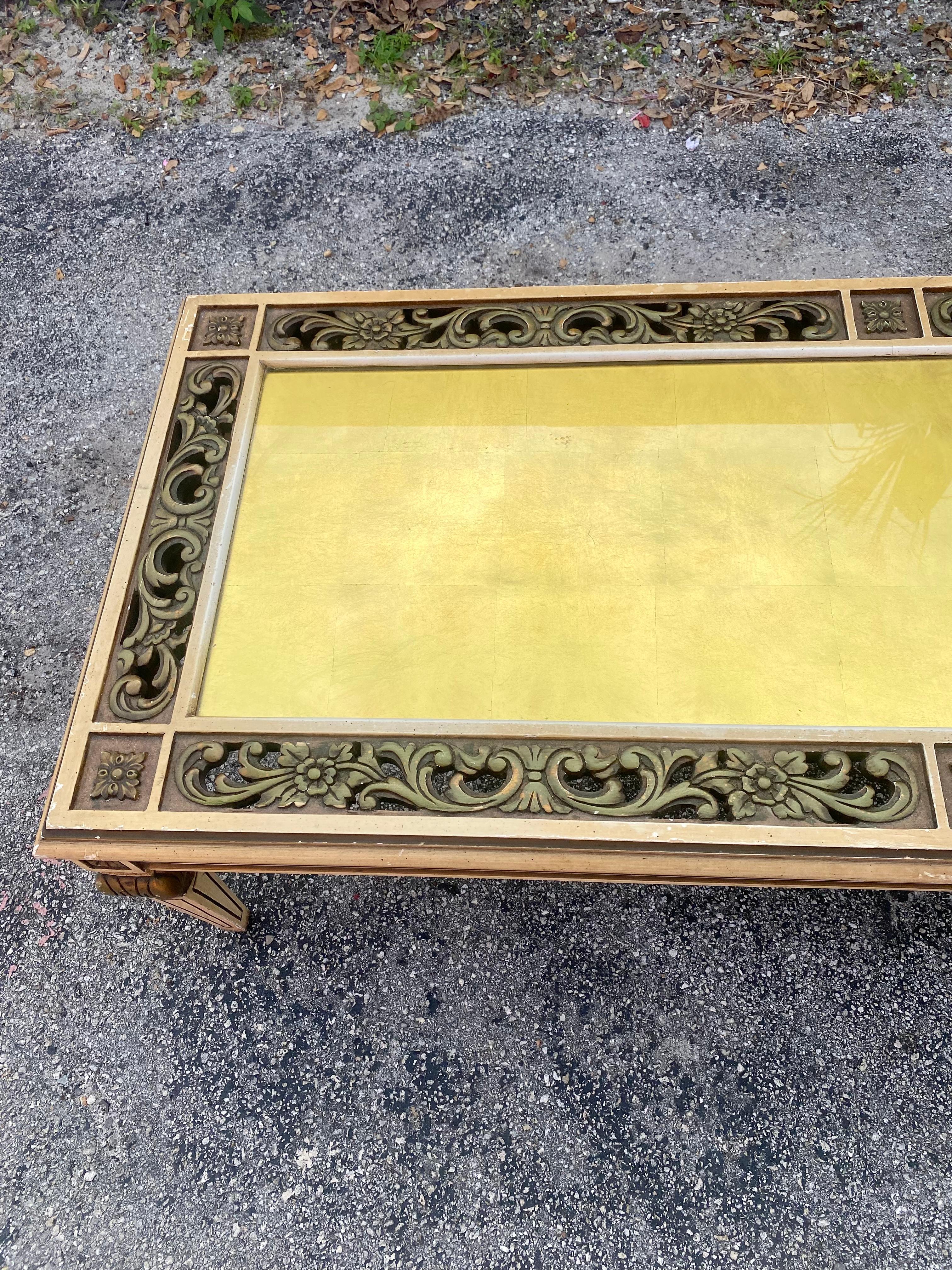 1960s Carved Floral Wood Gold Leaf Coffee Table For Sale 1