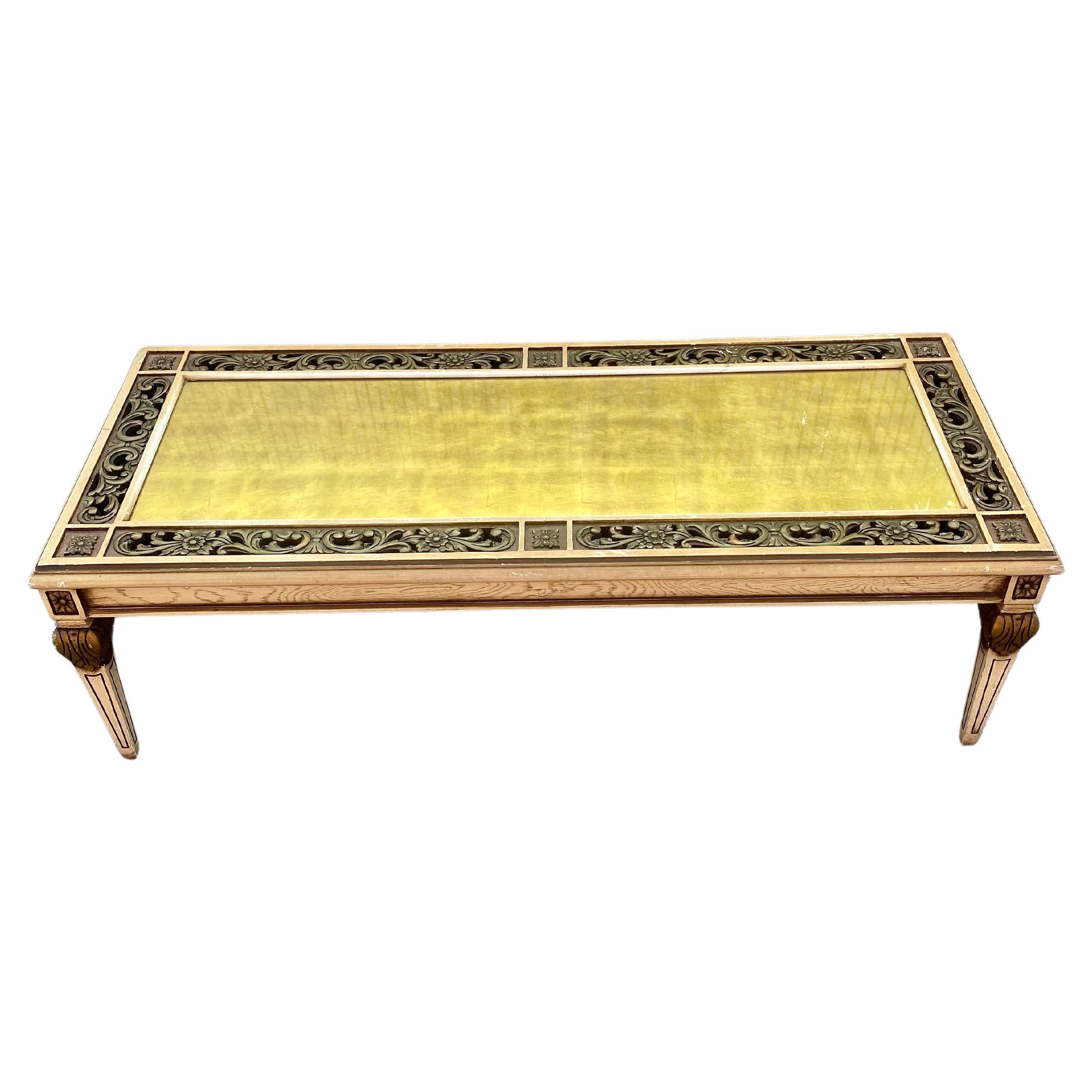 1960s Carved Floral Wood Gold Leaf Coffee Table For Sale