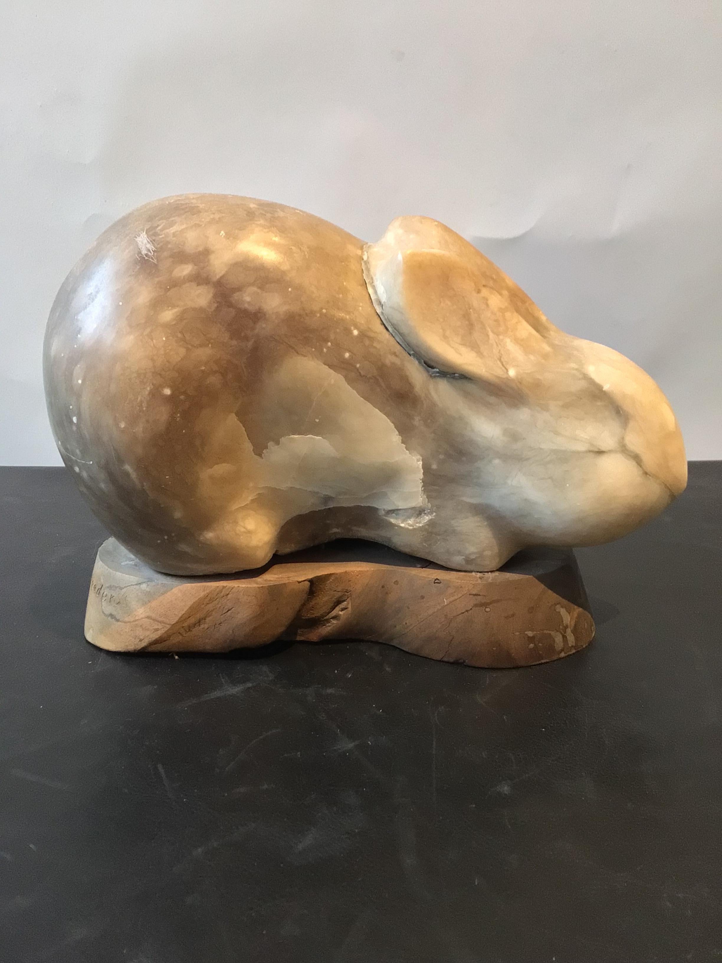 1960s Carved marble sculpture of a rabbit.