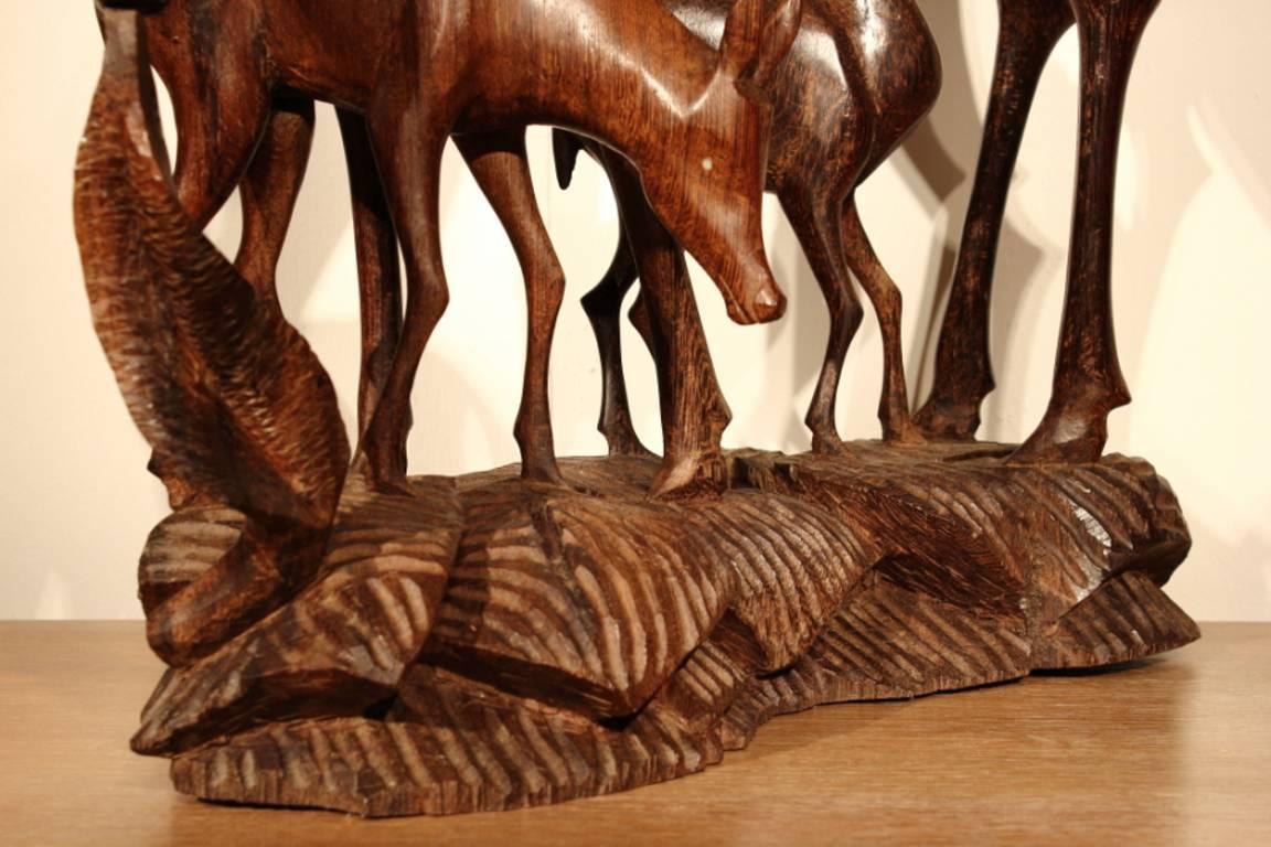 1960s Carved Wenge Wood Deer In Good Condition For Sale In Husbands Bosworth, Leicestershire