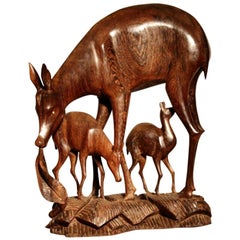 1960s Carved Wenge Wood Deer