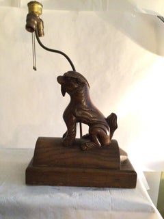 1960s Carved Wood Foo Dog Table Lamp on a Curved Wood Base