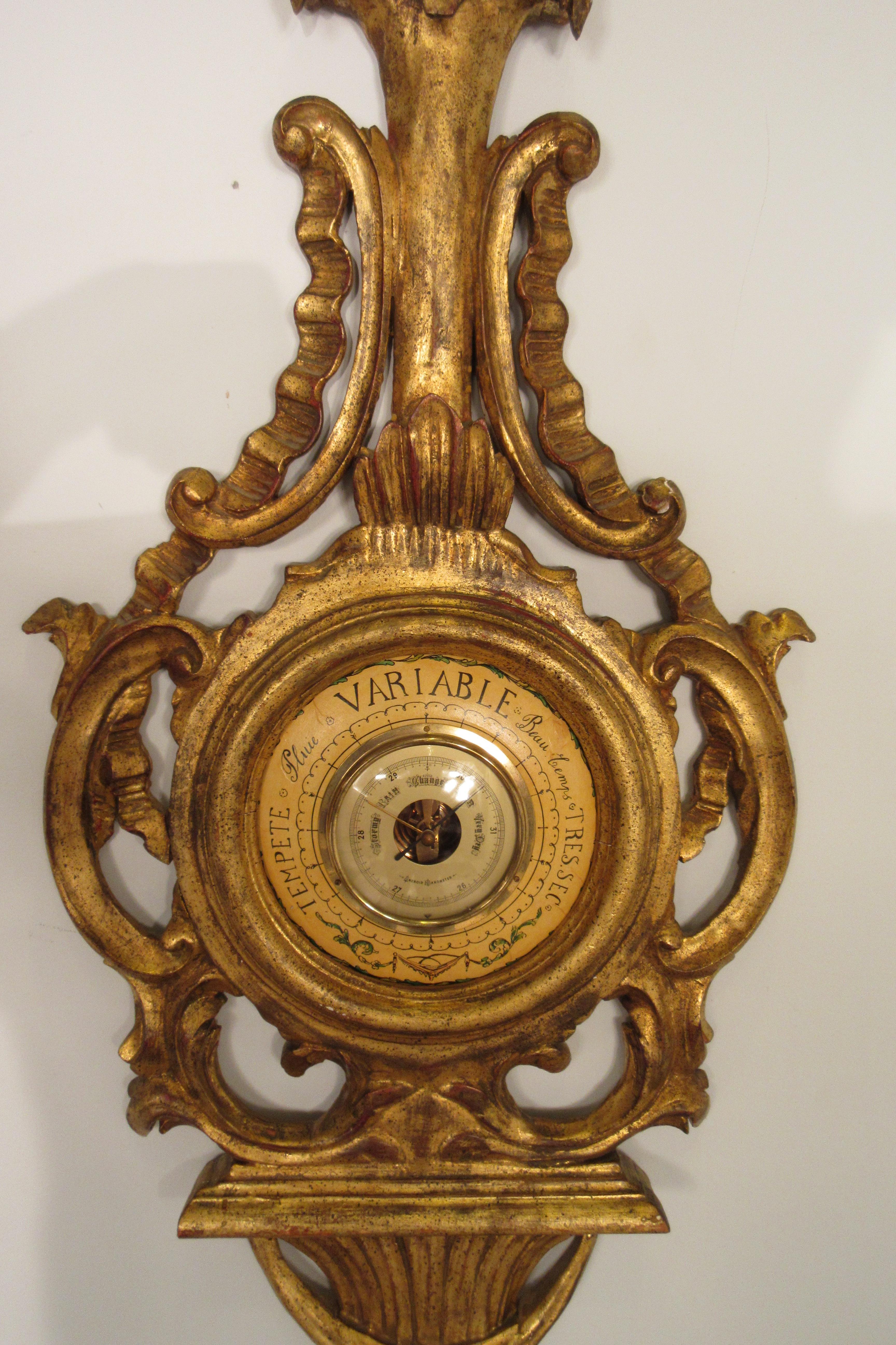 1960s Carved Wood Gilt Italian Barometer In Good Condition In Tarrytown, NY