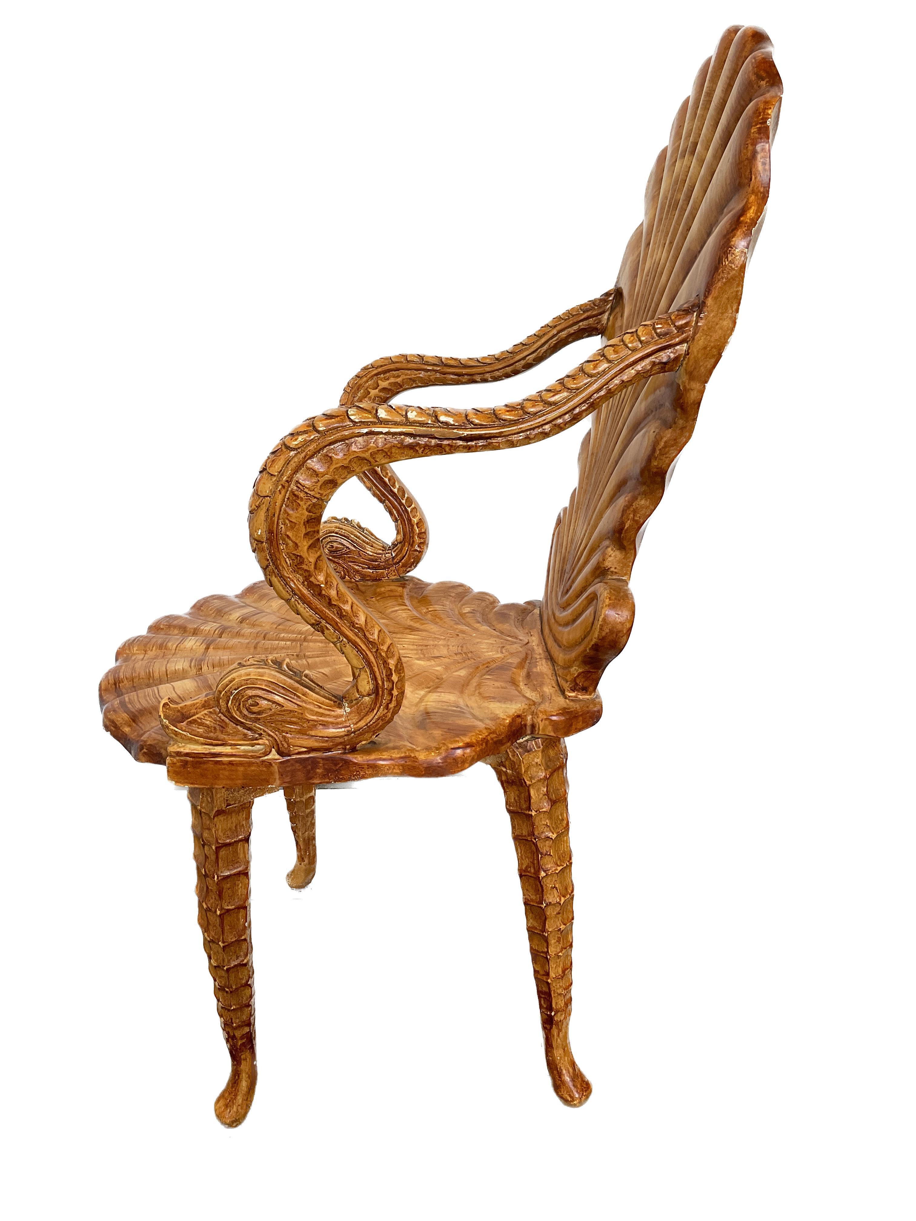 Mid-20th Century 1960s Carved Wood Italian Fantasy Chair