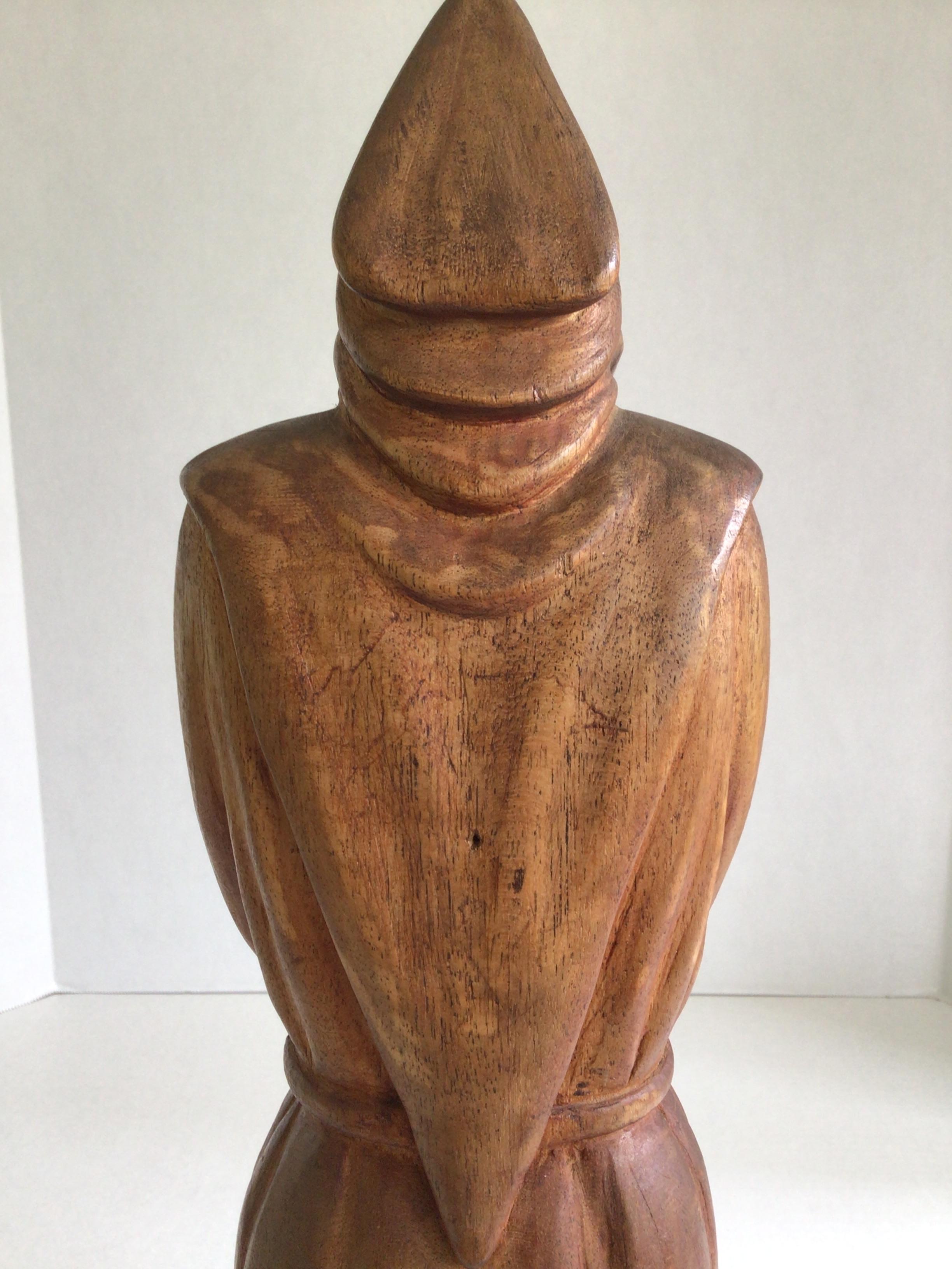 1960s Carved Wood Sculpture of Monk or Friar Wearing Robe For Sale 4