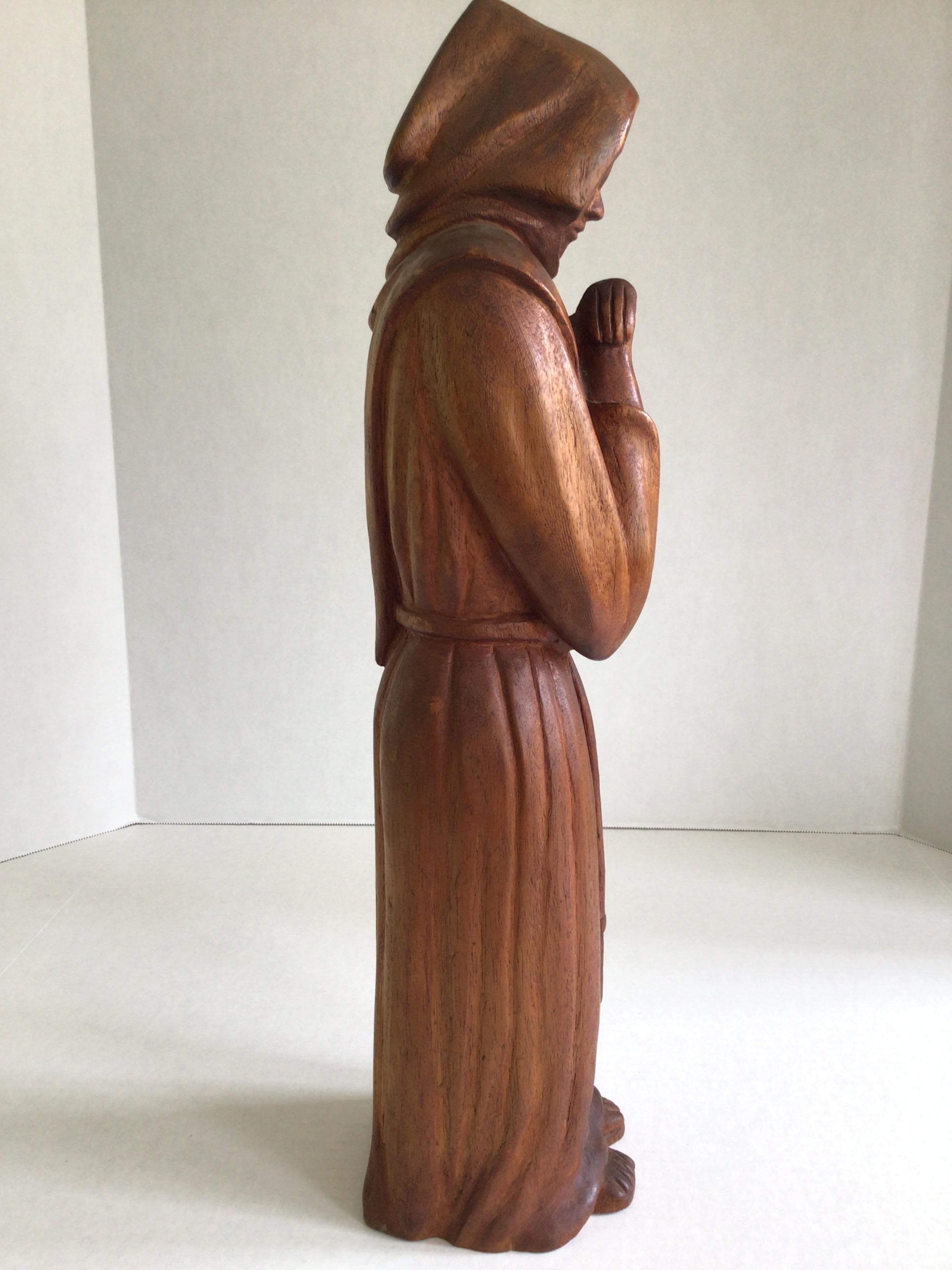 Italian 1960s Carved Wood Sculpture of Monk or Friar Wearing Robe For Sale