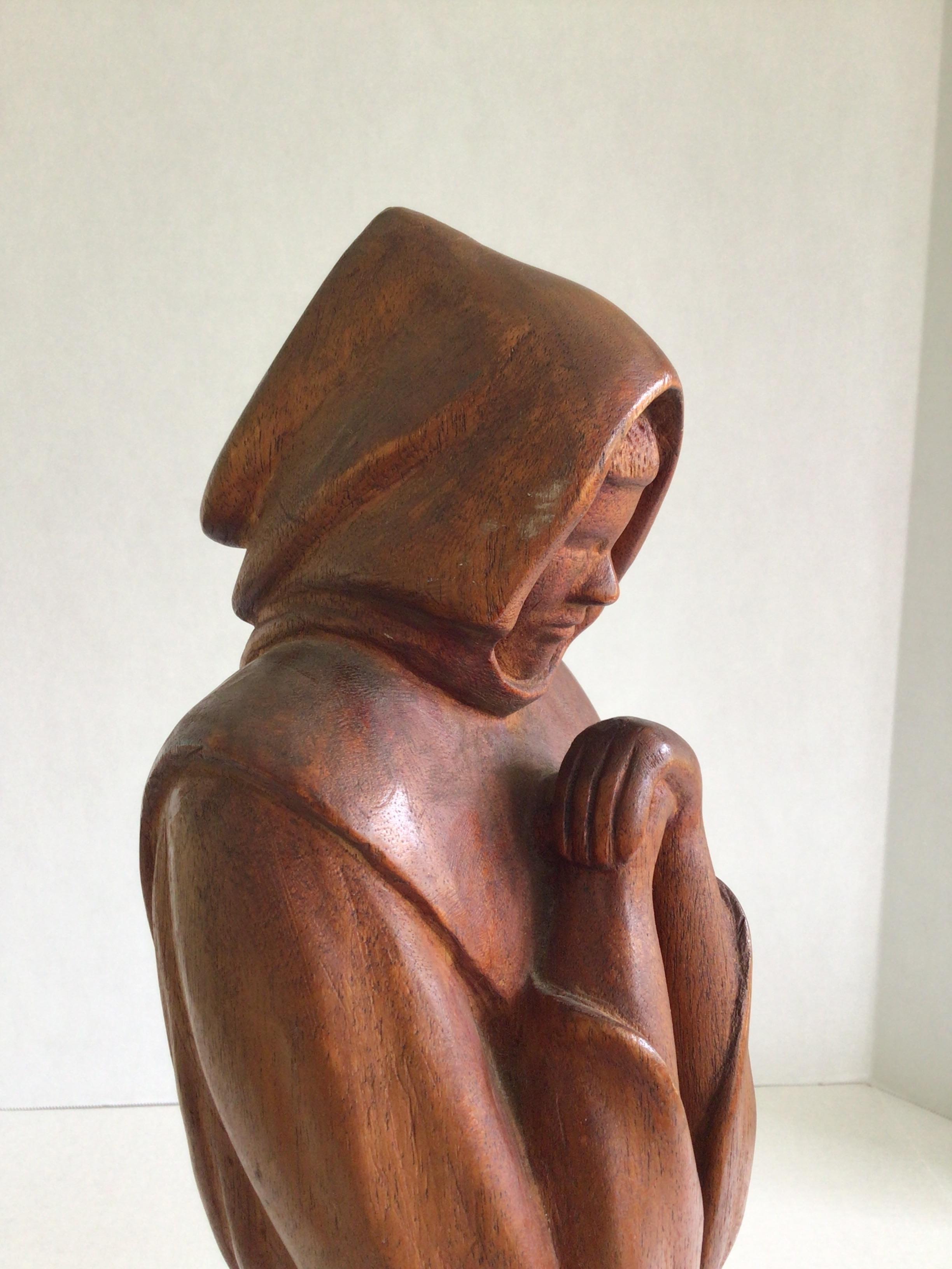 1960s Carved Wood Sculpture of Monk or Friar Wearing Robe For Sale 1