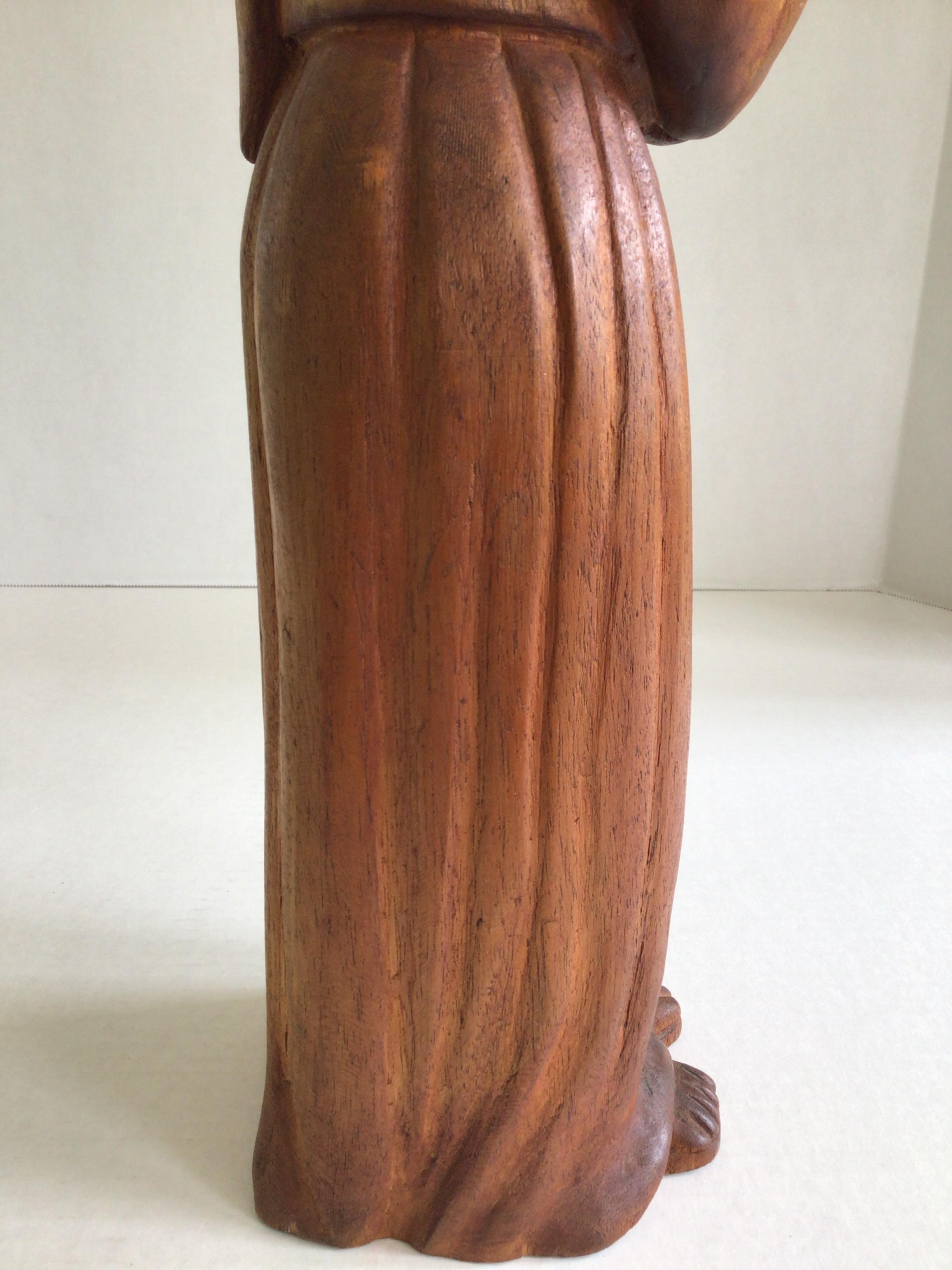 1960s Carved Wood Sculpture of Monk or Friar Wearing Robe For Sale 3