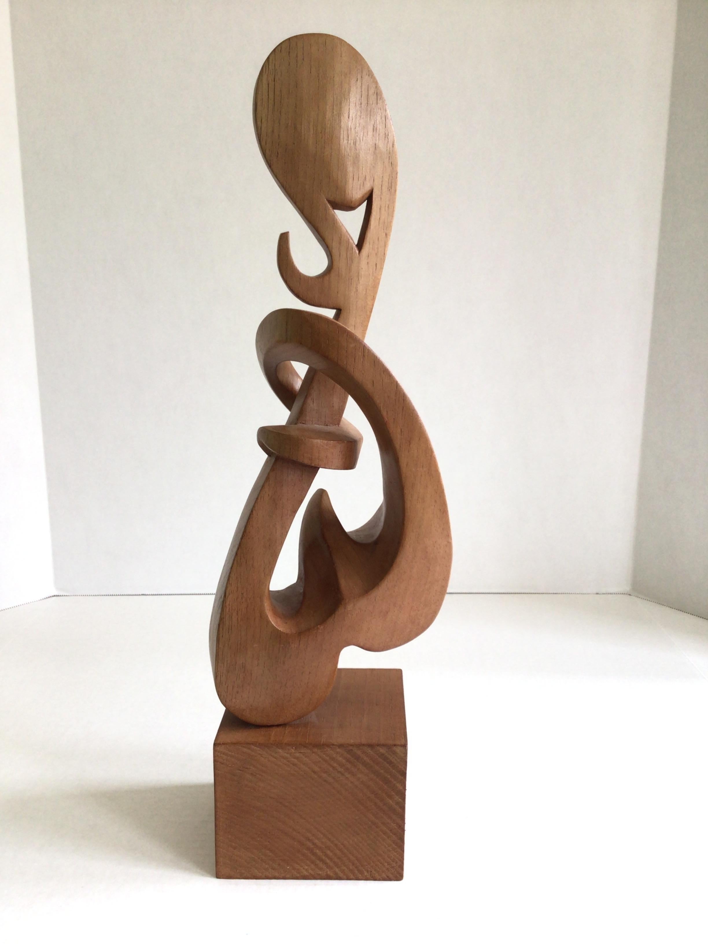 Hand-Carved 1960s Carved Wood Sculpture of Woman Figure Mounted on Wood Pedestal For Sale
