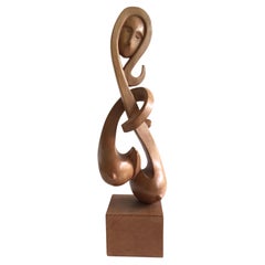 1960s Carved Wood Sculpture of Woman Figure Mounted on Wood Pedestal