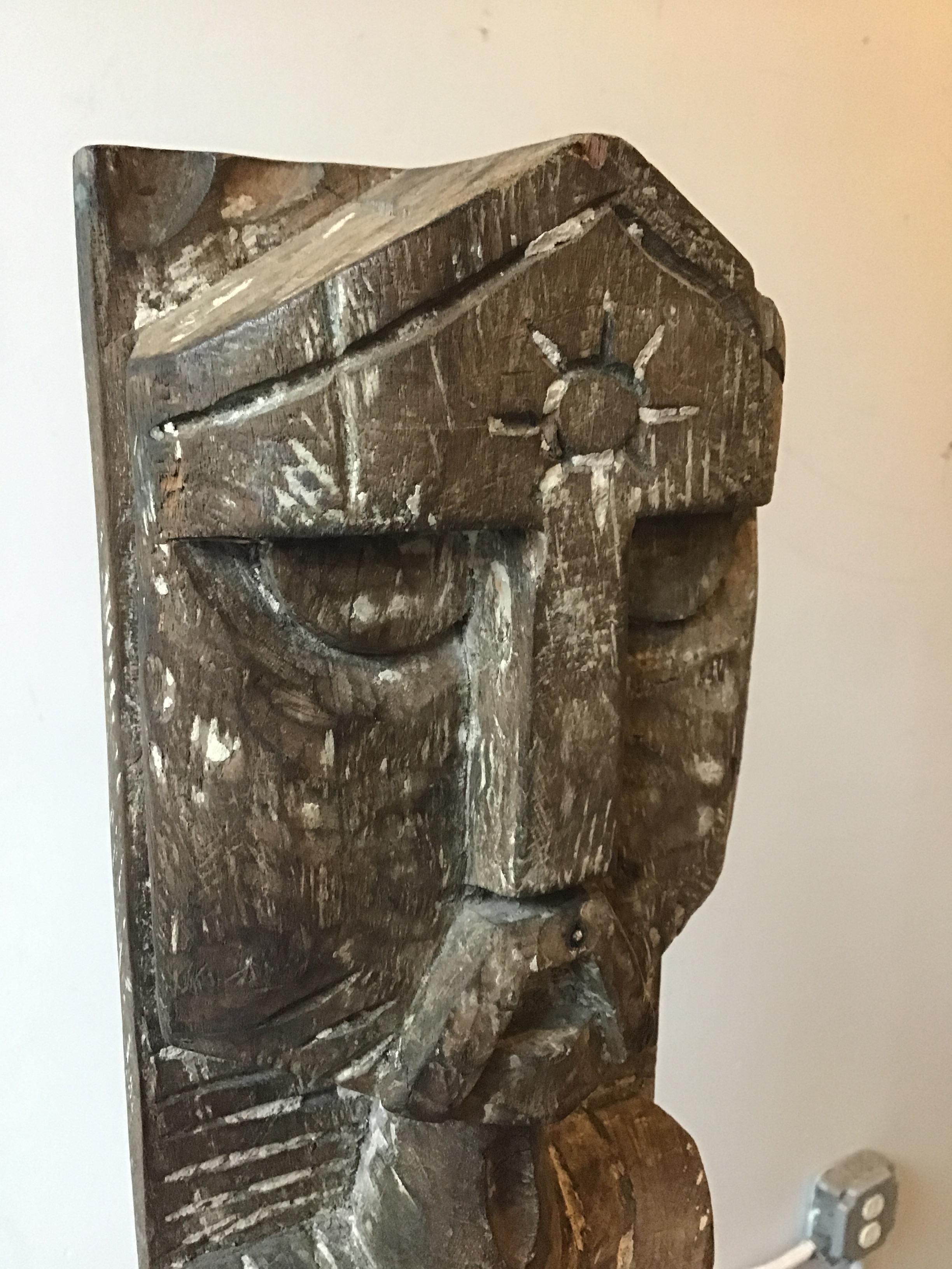 1960s Carved Wood Tiki Totem Sculpture Of A Knight For Sale 3