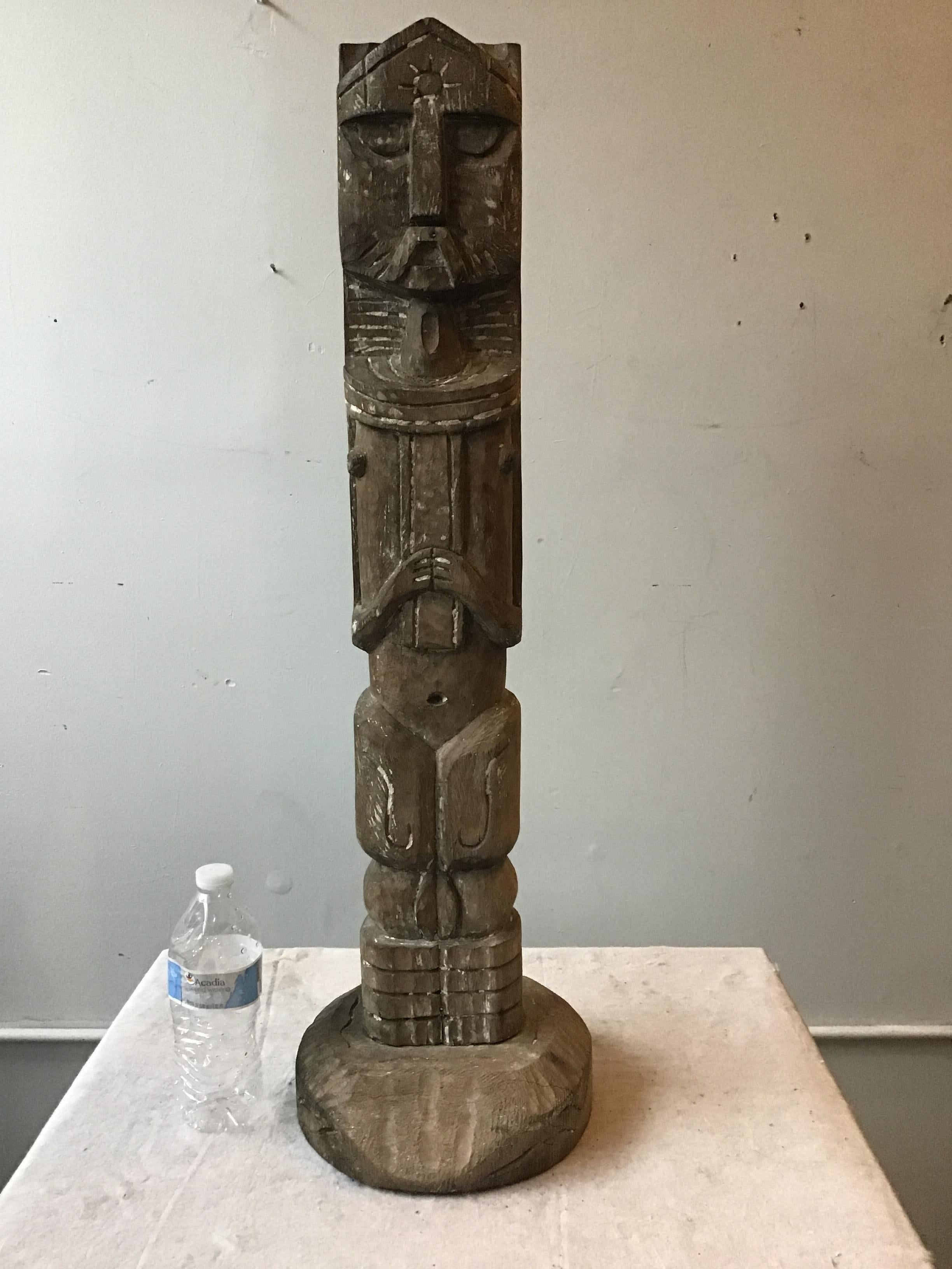 1960s Carved Wood Tiki Totem Sculpture Of A Knight For Sale 1