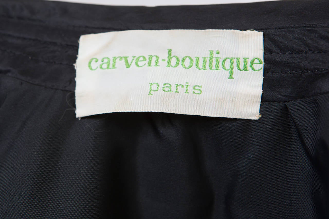1960s Carven Black Silk Trench Coat  In Good Condition For Sale In Paris, FR
