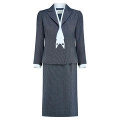 1960s Carven Haute Couture Navy Stripe Skirt Suit with Faux Shirt