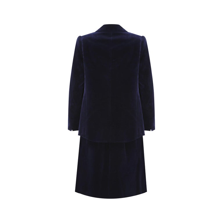 Women's 1960s Carven Haute Couture Navy Velvet Soutache Dress Suit For Sale