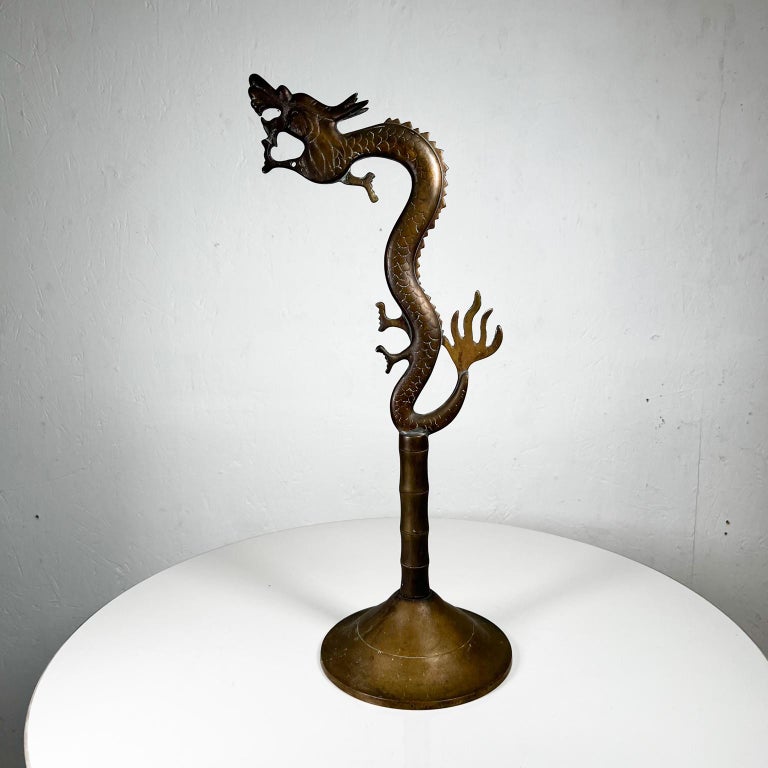 1960s Cast Bronze Standing Dragon Sculpture Table Art For Sale at 1stDibs