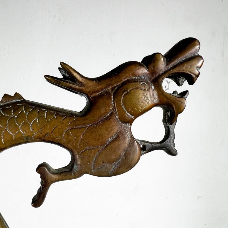 1960s Cast Bronze Standing Dragon Sculpture Table Art For Sale at 1stDibs