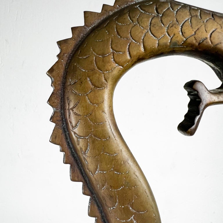 1960s Cast Bronze Standing Dragon Sculpture Table Art For Sale at 1stDibs