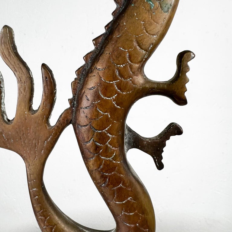 1960s Cast Bronze Standing Dragon Sculpture Table Art For Sale at 1stDibs