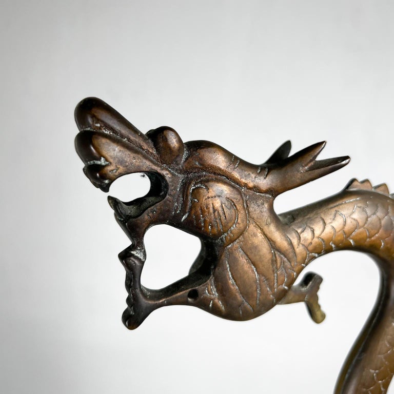 1960s Cast Bronze Standing Dragon Sculpture Table Art For Sale at 1stDibs
