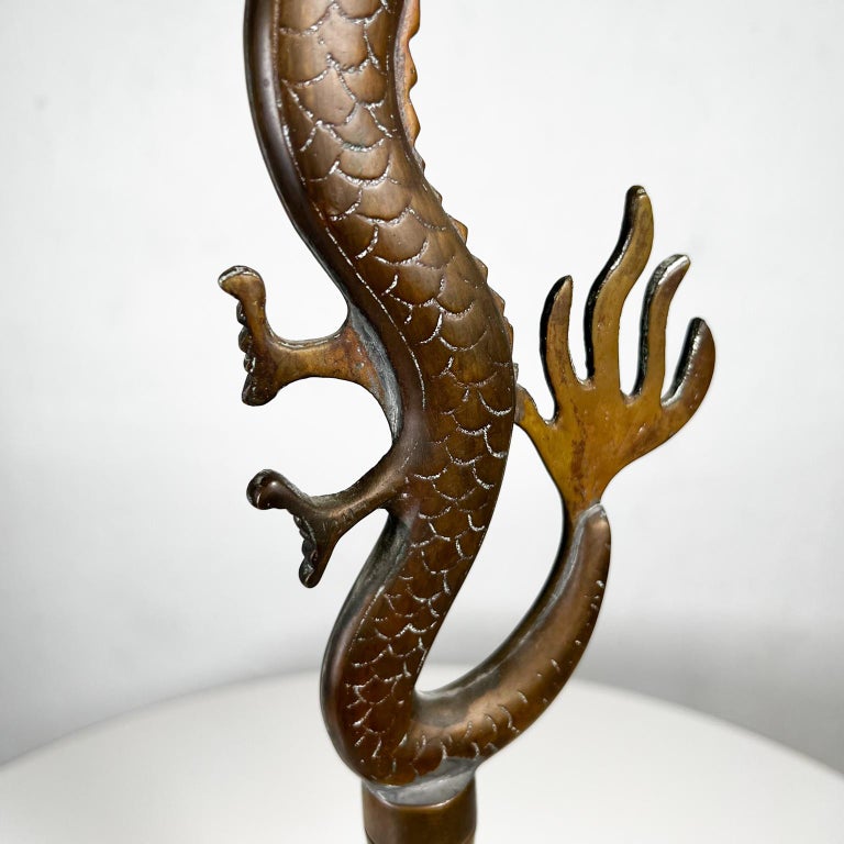 1960s Cast Bronze Standing Dragon Sculpture Table Art For Sale at 1stDibs
