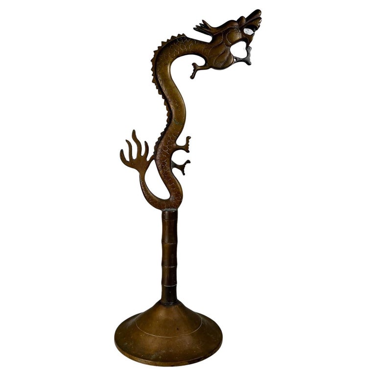 1960s Cast Bronze Standing Dragon Sculpture Table Art For Sale at 1stDibs