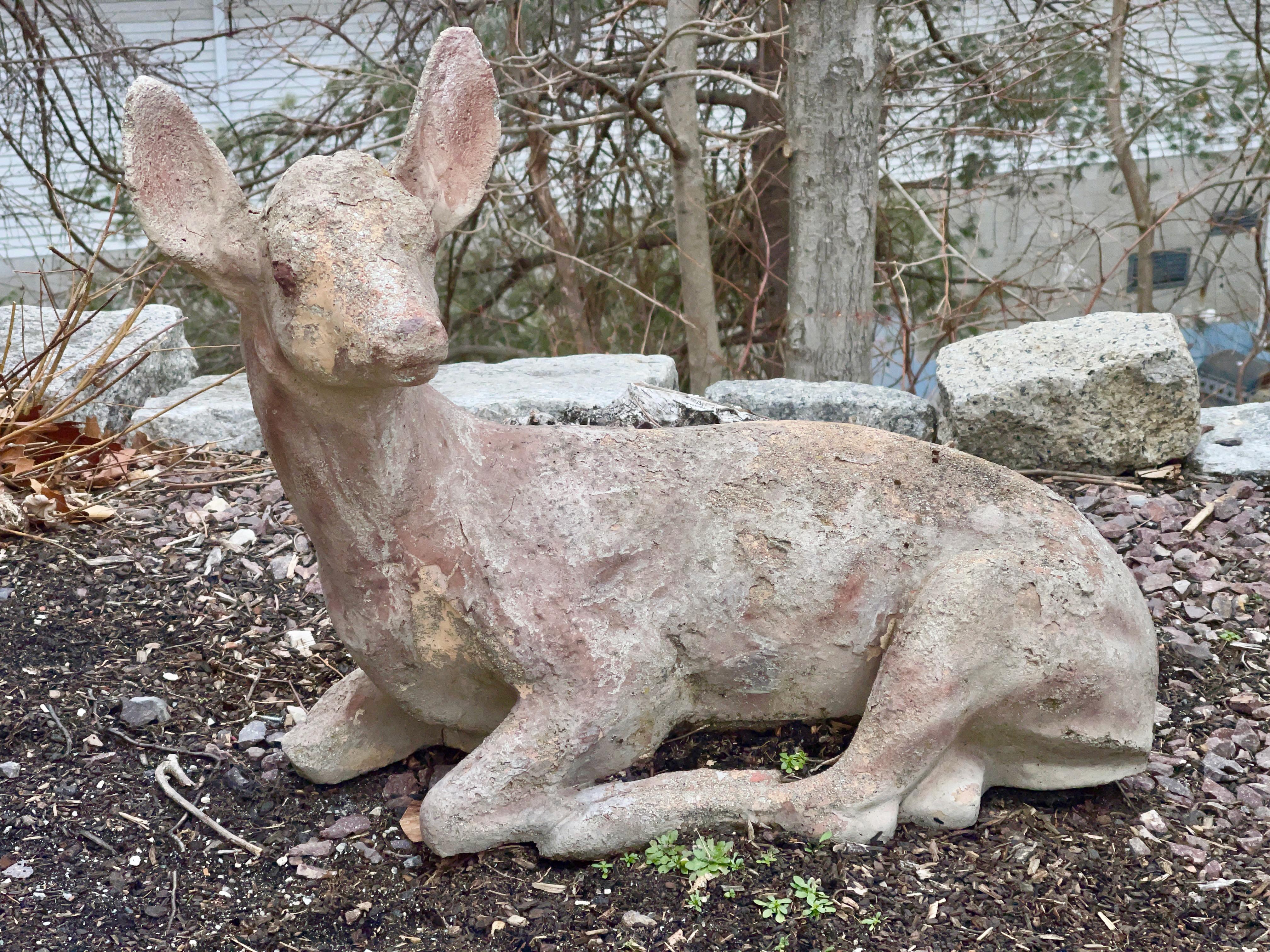 vintage concrete deer statue