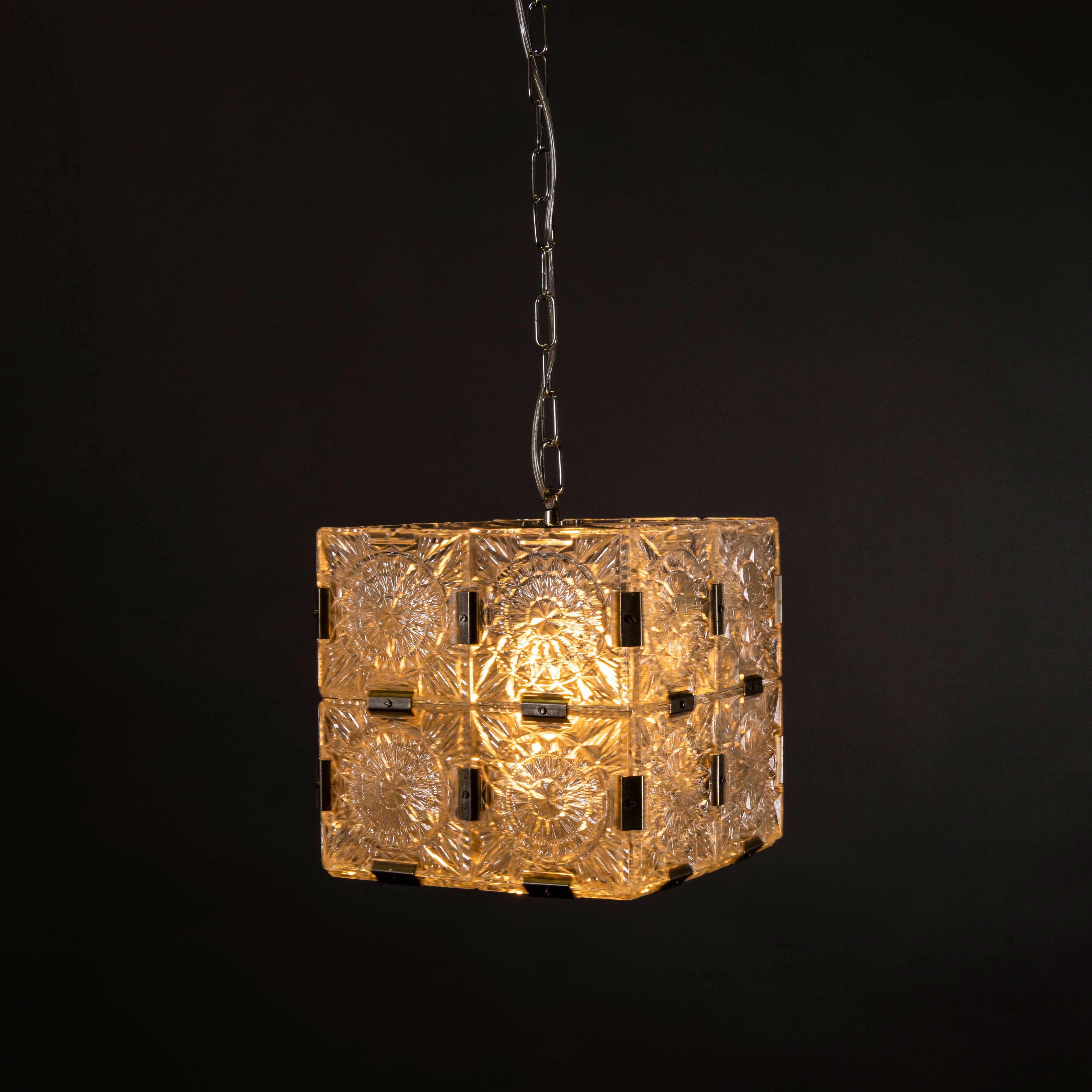 1960's Cast Glass Cube Pendant Lamps For Sale 8