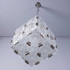 1960's Cast Glass Cube Pendant Lamps