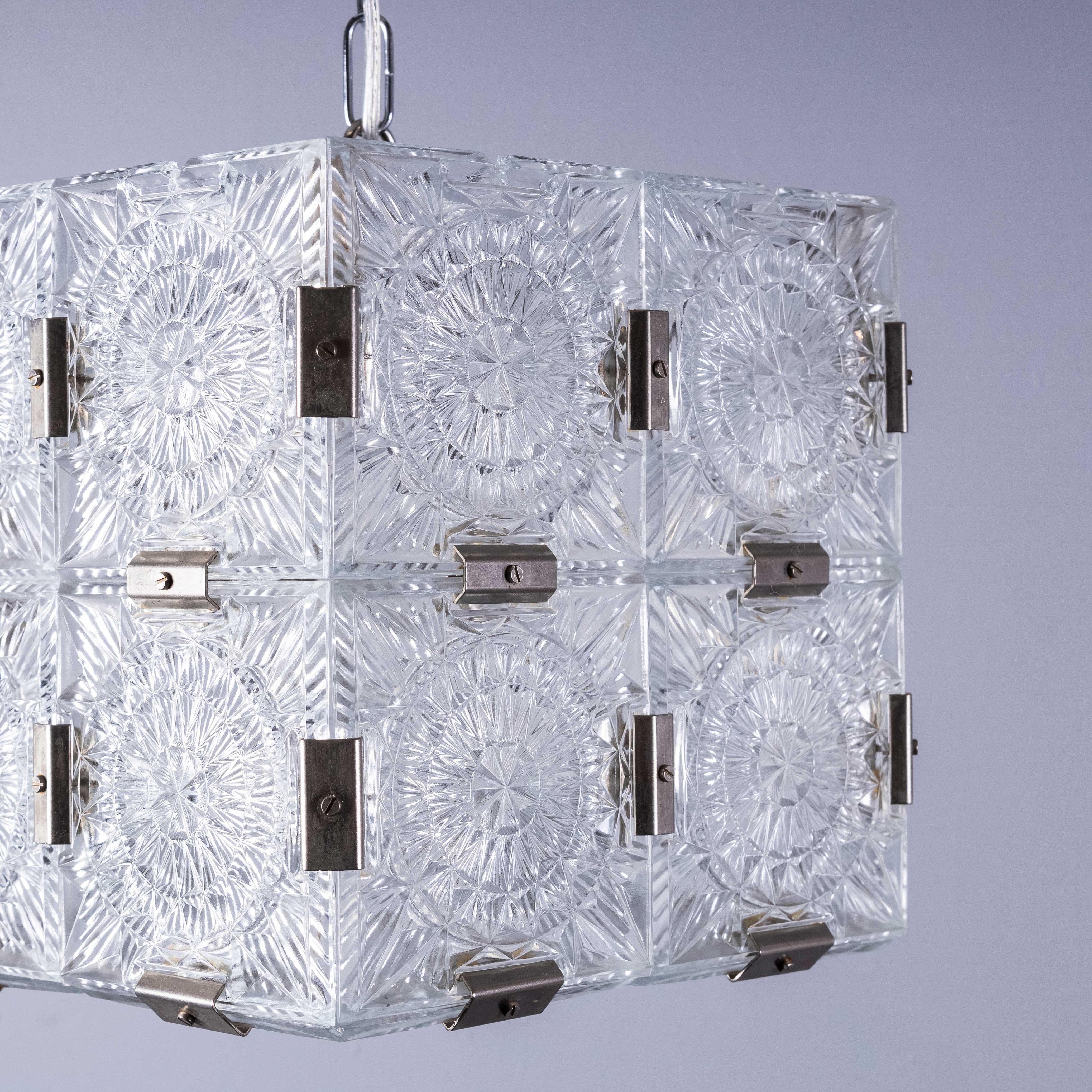 Mid-20th Century 1960's Cast Glass Cube Pendant Lamps For Sale