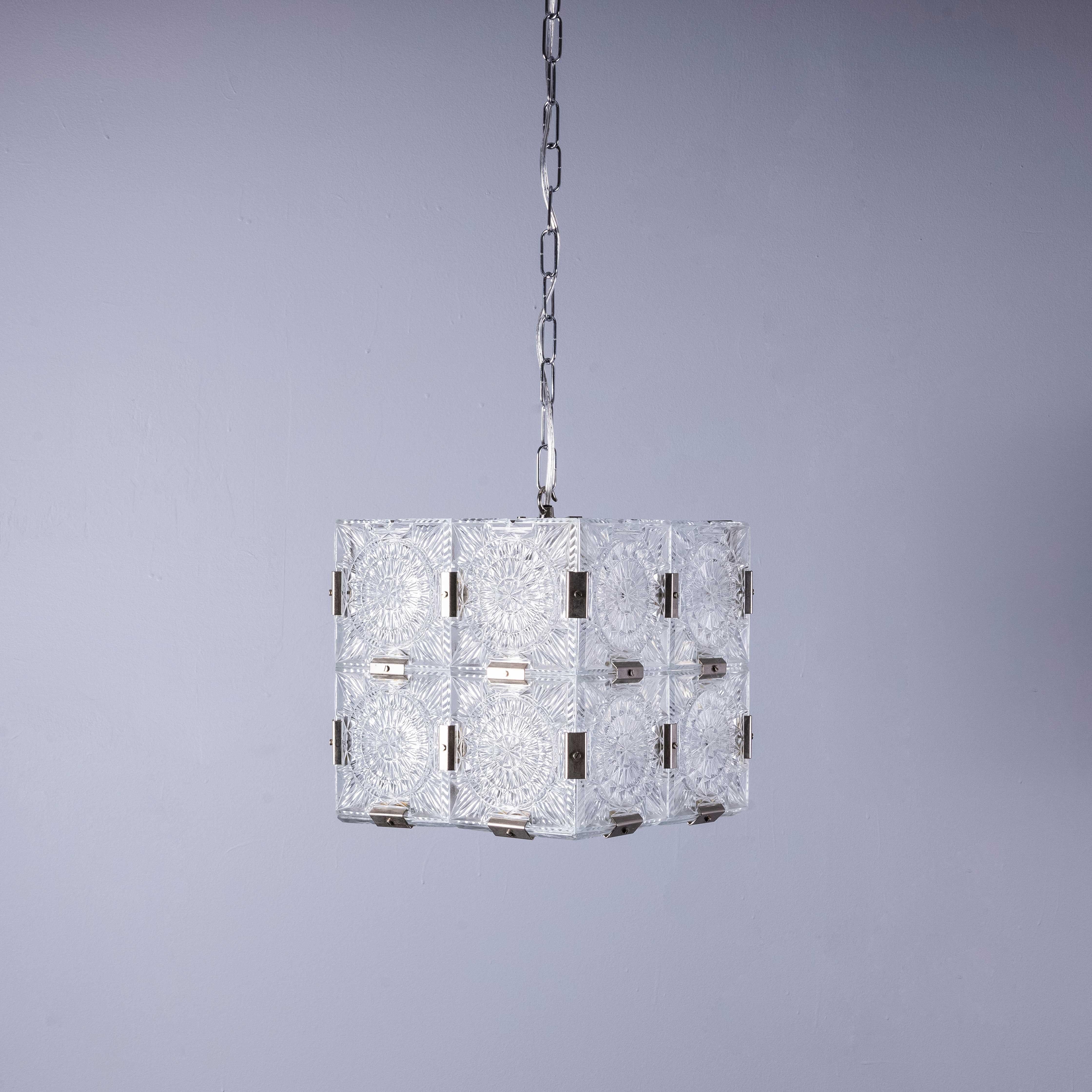 1960's Cast Glass Cube Pendant Lamps For Sale 3