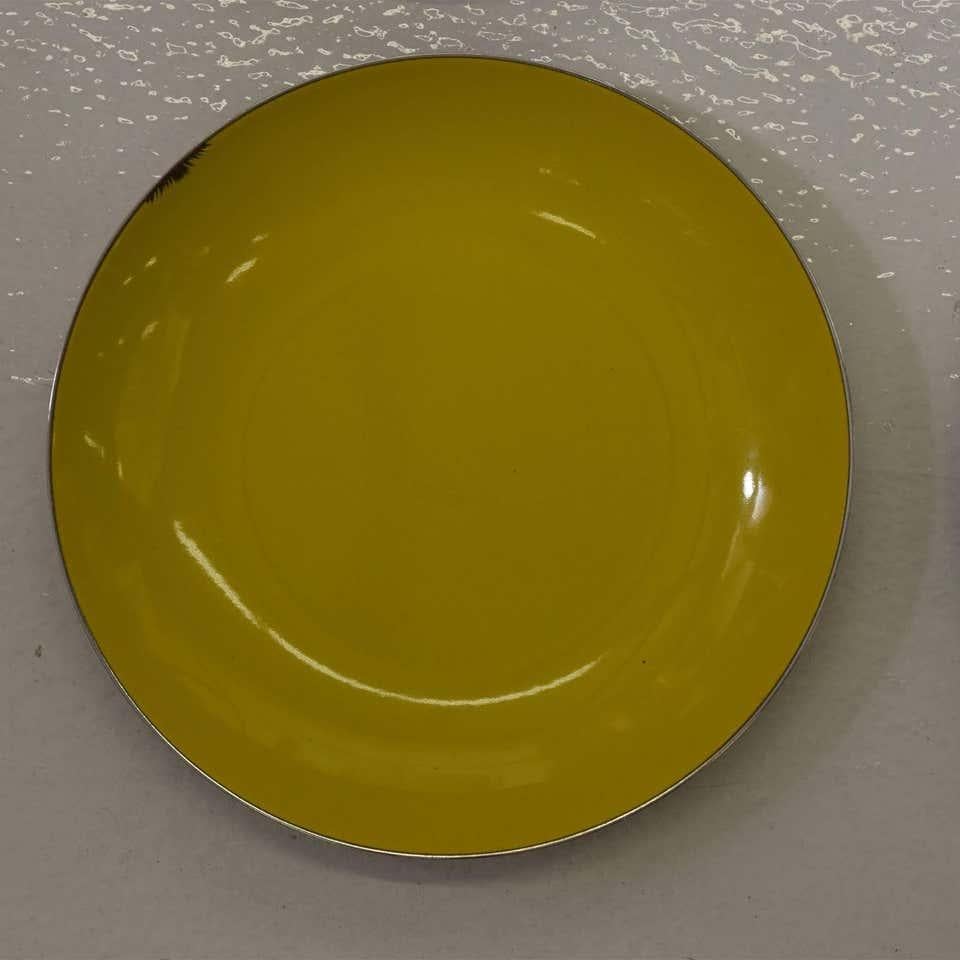 Norwegian 1960s Cathrineholm of Norway Enamel & Stainless Steel Plates '4' Yellow & Orange